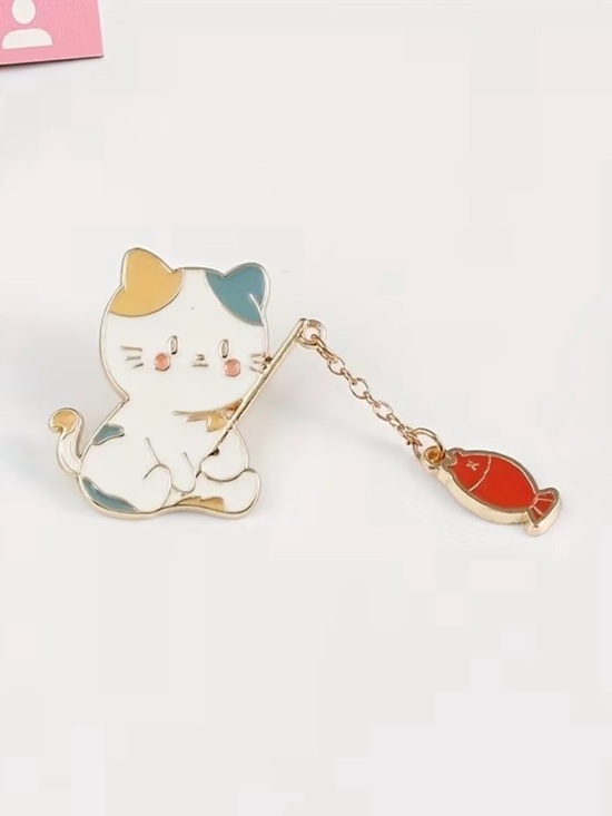 Other - Cute Cat Enamel Pin Brooch with Red Fish